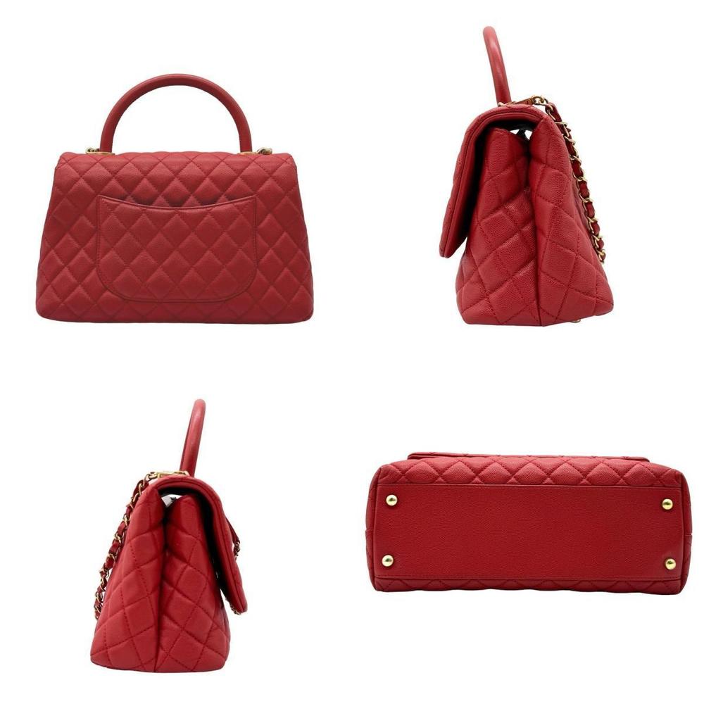Chanel Shoulder Skin Coco Red Bag Caviar Handle